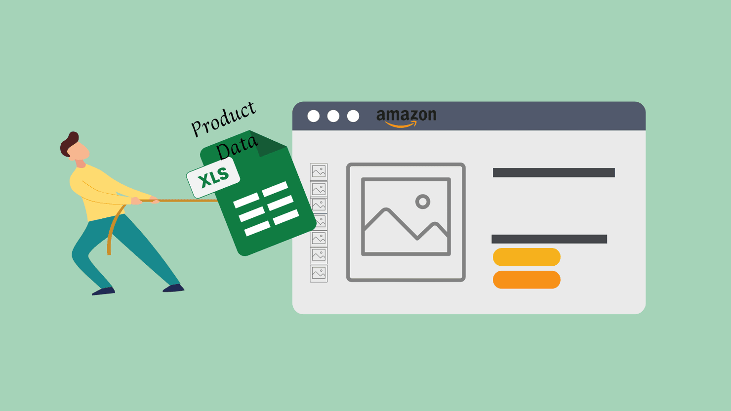 Illustration of man pulling out product data spreadsheet from Amazon.
