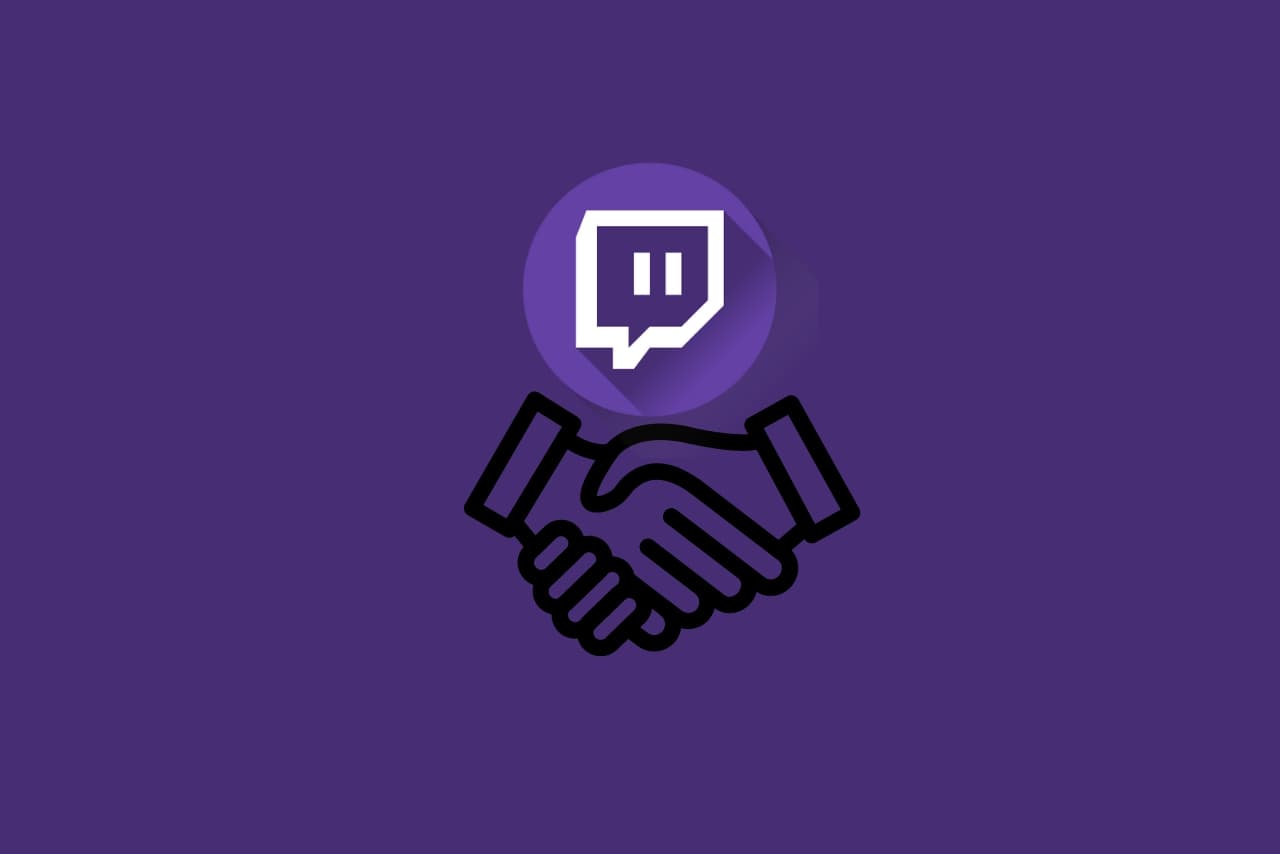 Illustration of twitch partner program with two hands shaking.