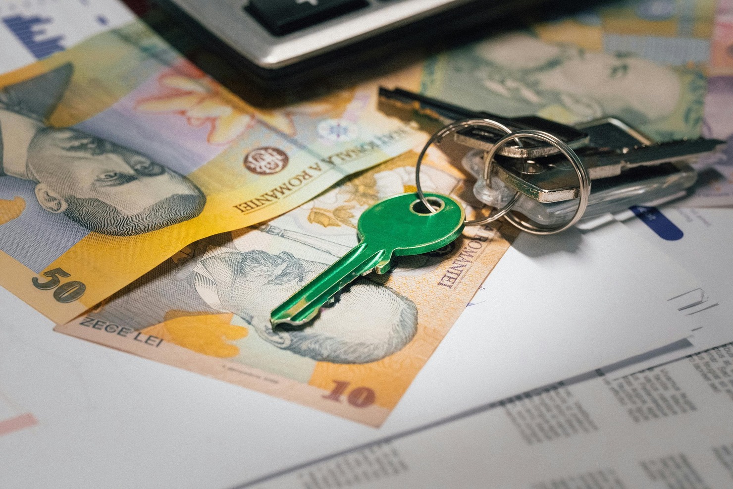 Keys to rental space placed on top of money.