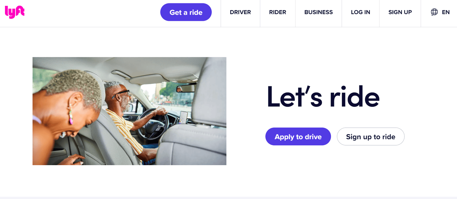 Lyft homepage.