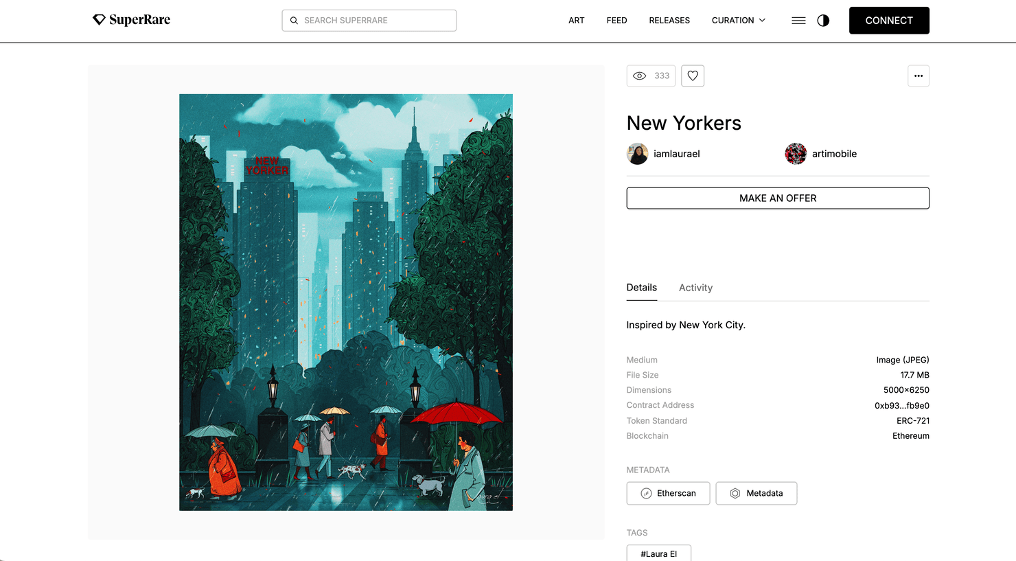 NFT creator and her artwork on the SuperRare website
