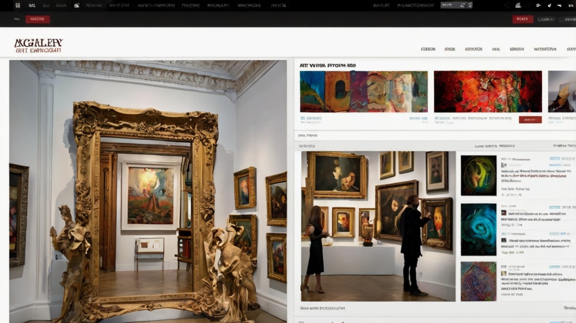 Online art gallery displayed on screen.