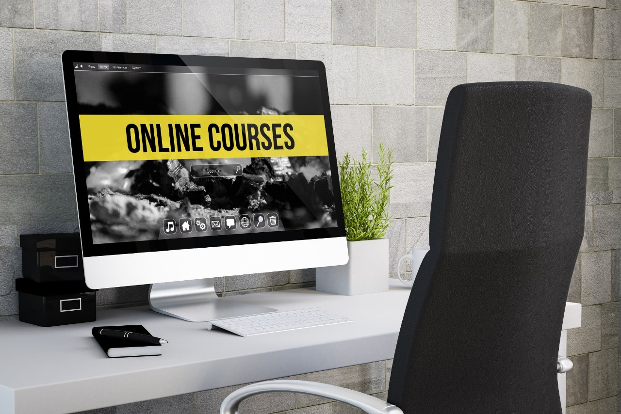 Online course concept shown on computer screen.