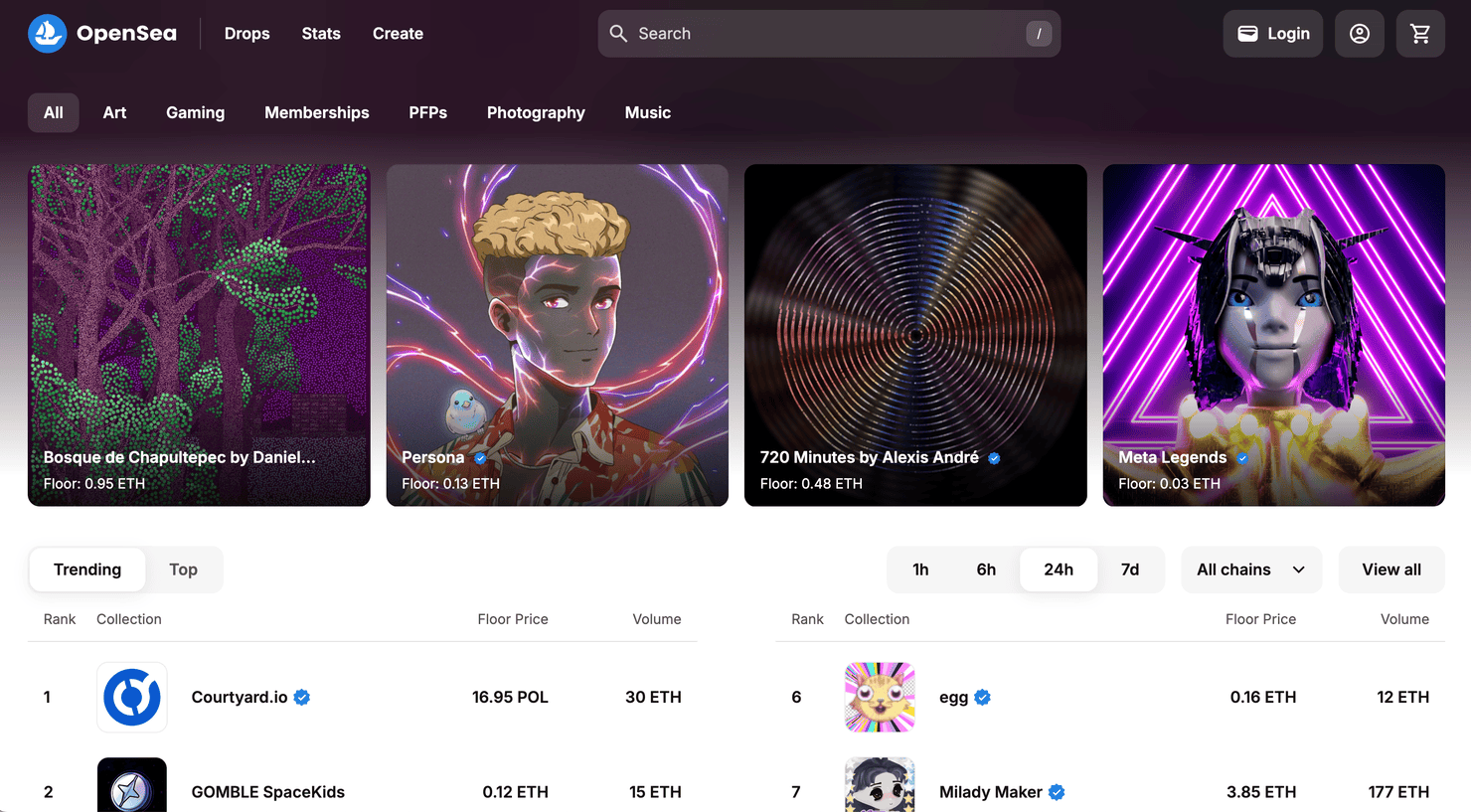 OpenSea's homepage