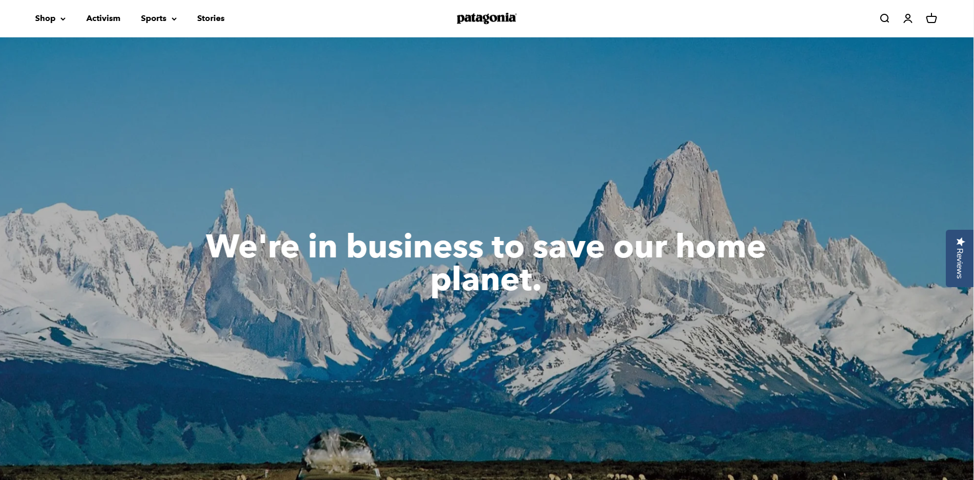 Patagonia's About page with save planet slogan.