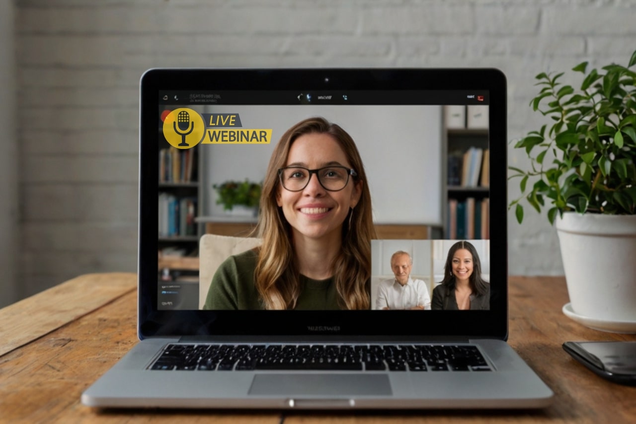 Person doing an online webinar presentation.