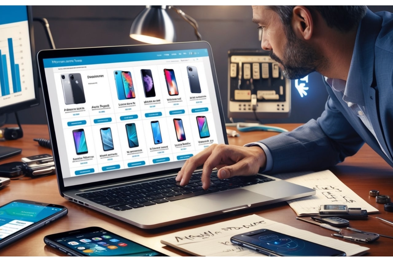 Phones displayed on a laptop screen