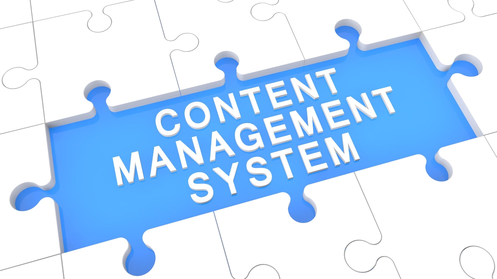 Puzzle with word content management system on bluebackground.