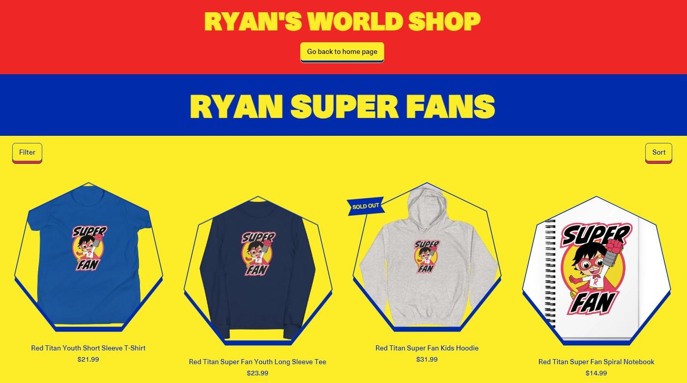 Ryan's World shop website