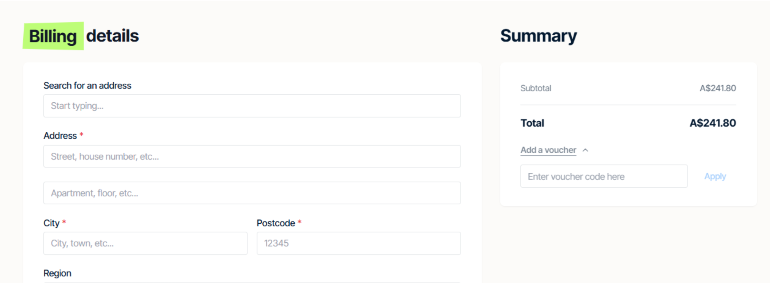 Billing details