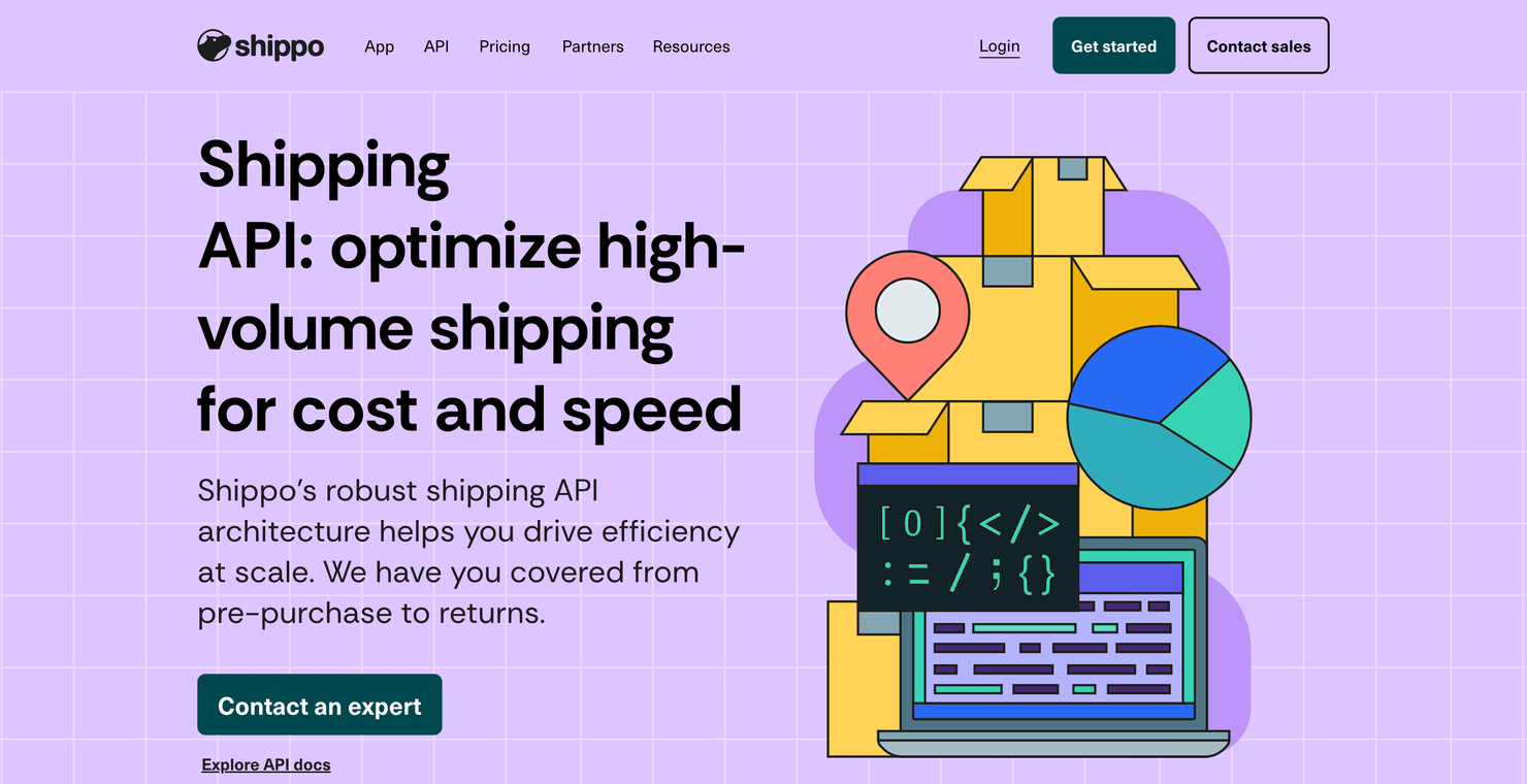 Shippo's shipping API on its website
