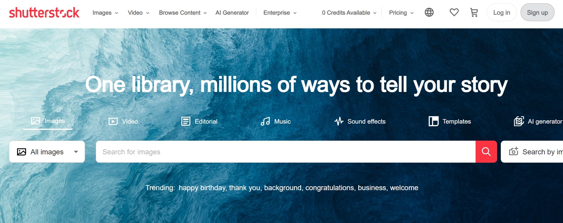 Shutterstock website homepage.