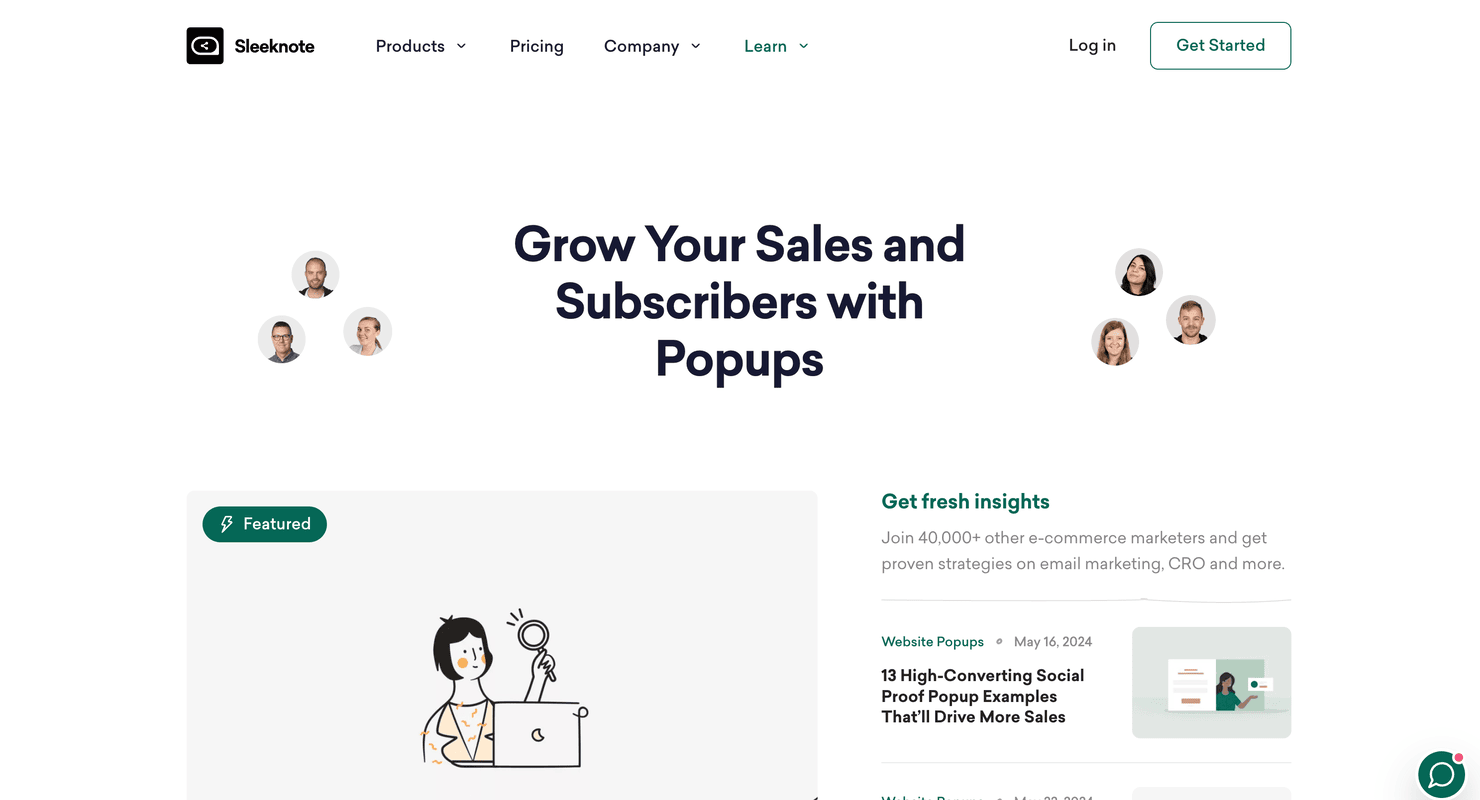 Sleeknote Blog's homepage