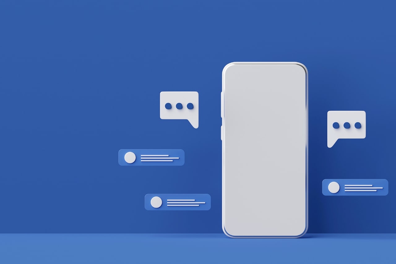 Social Media engagement on smartphone in 3D illustration.