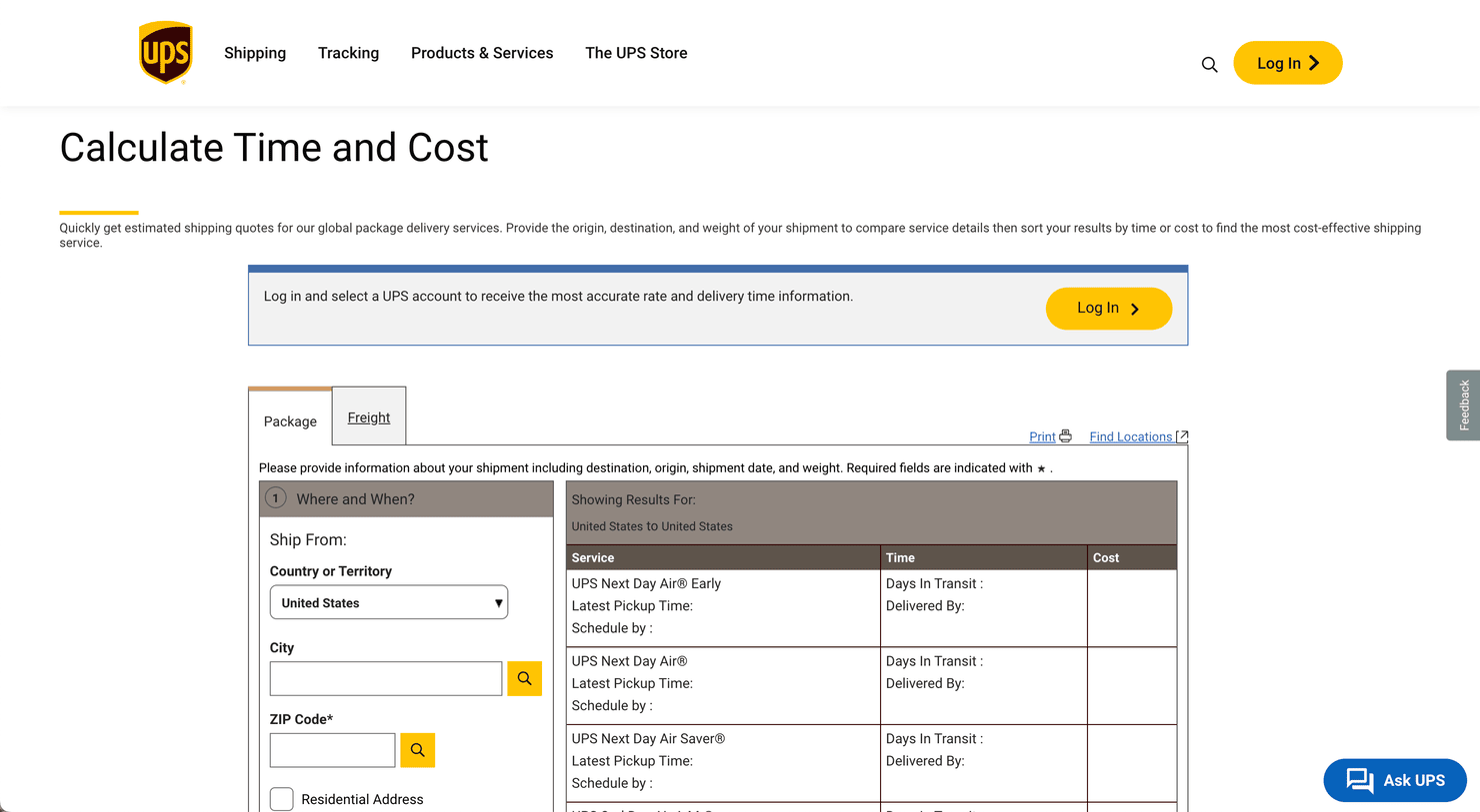 UPS shipping calculator