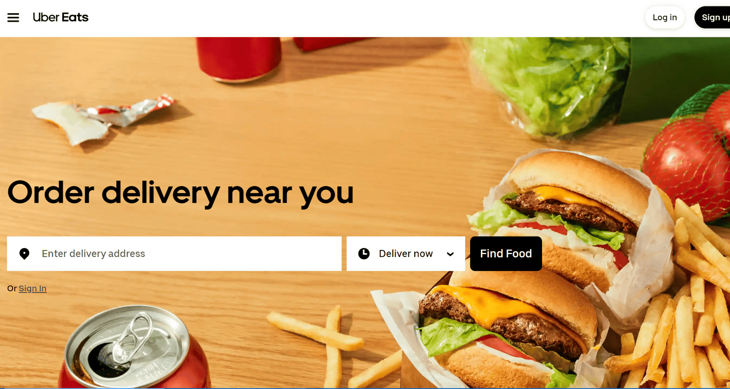 Uber Eats homepage.