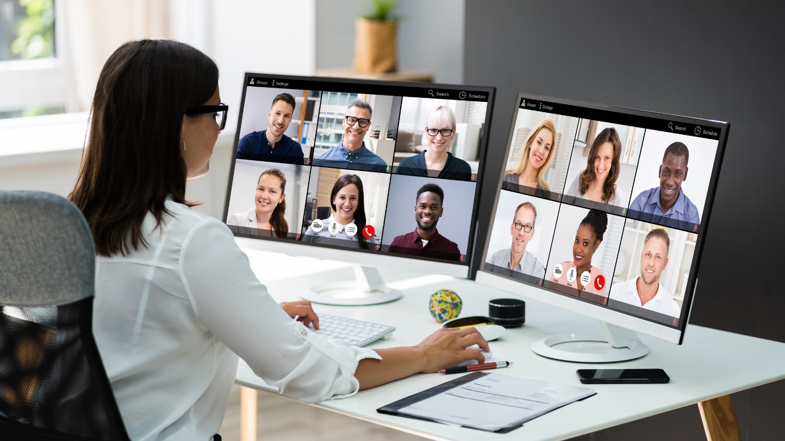 Woman holding a webinar with several attendees.