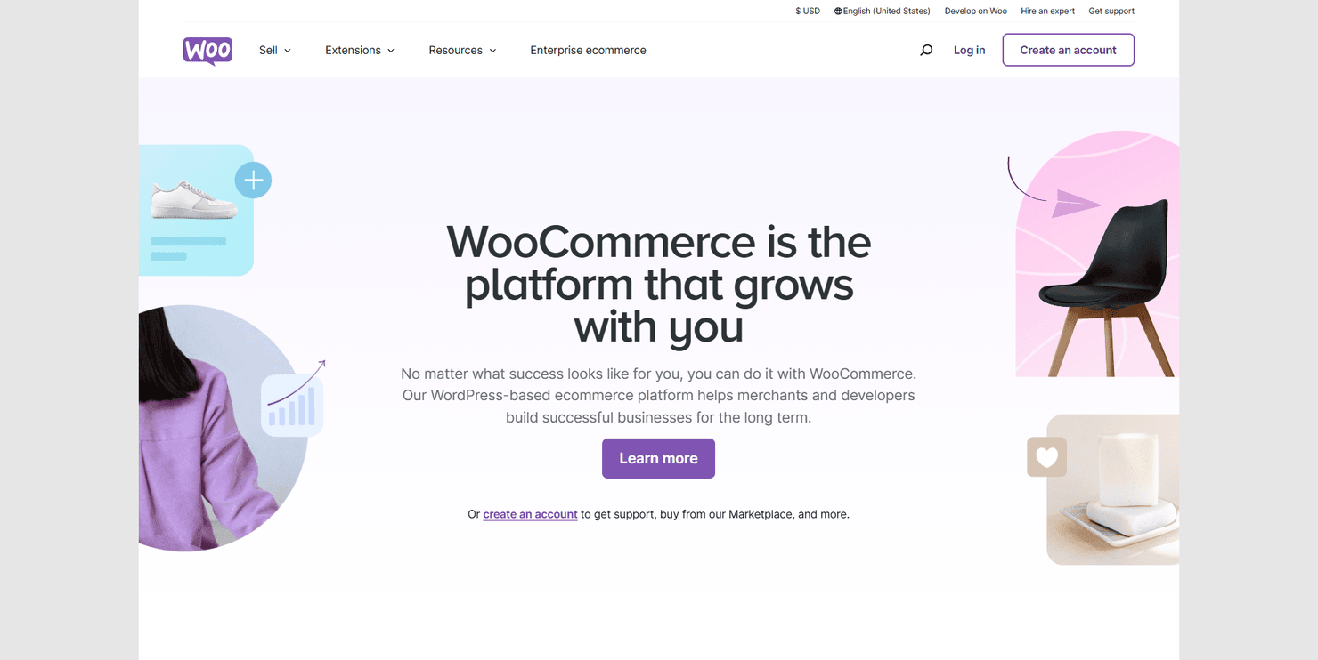 Woocommerce website page.