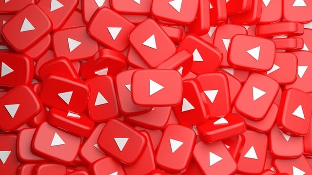Youtube logo with scattered pile of icons 3d rendering.
