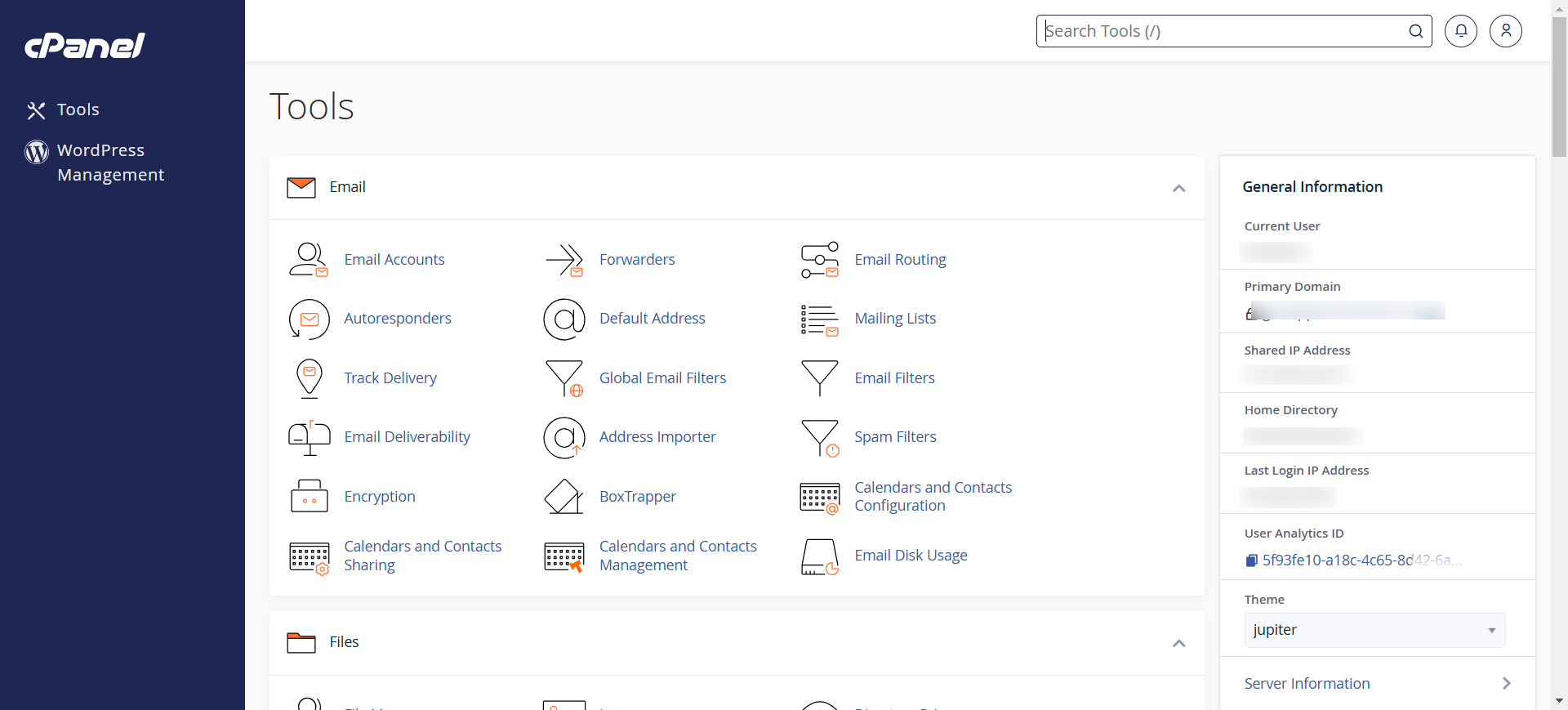 cPanel's Tool tab