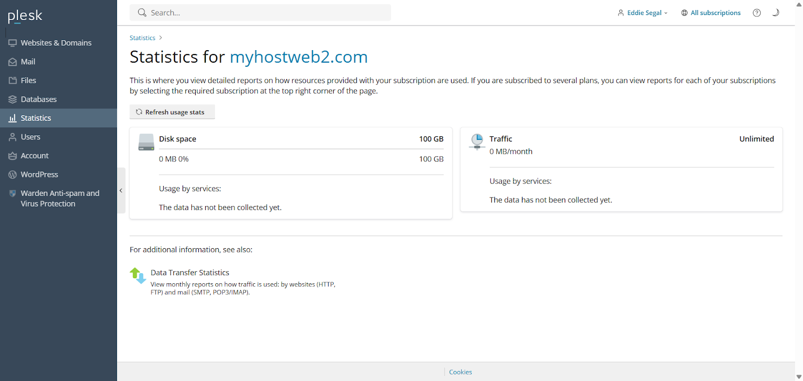 screenshot of Plesk's Statistics tab