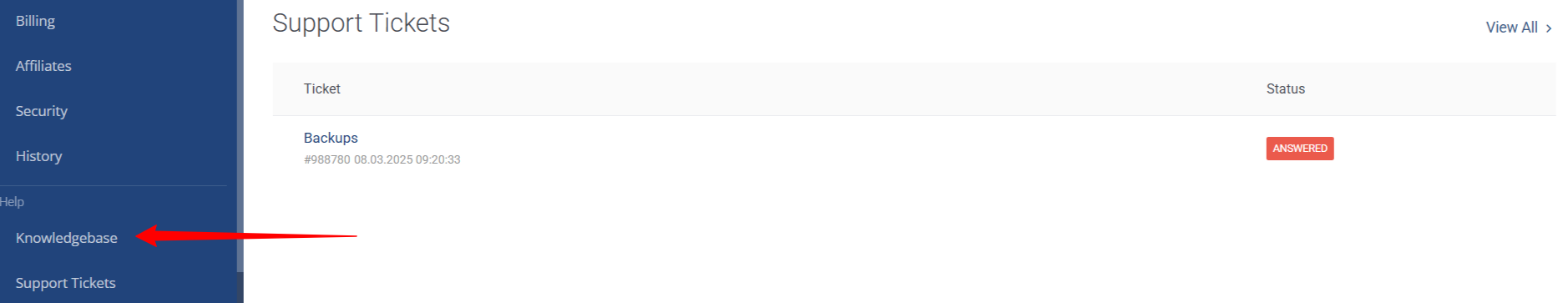 screenshot of the Knowledgebase button