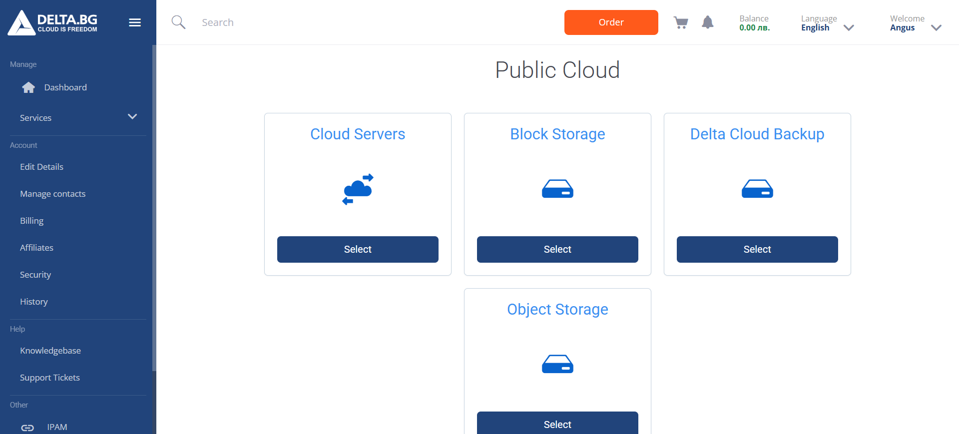 screenshot of the Public Cloud page