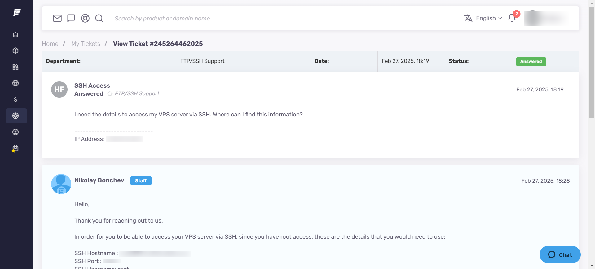 screenshot of ticket conversation