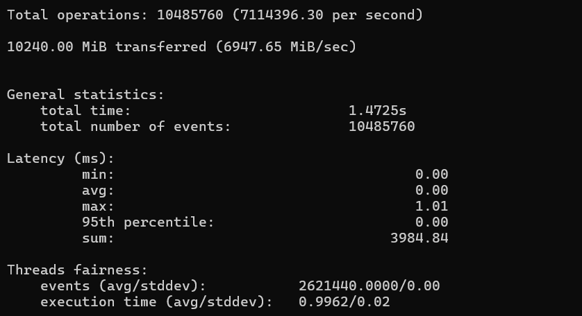 Memory Performance Test result