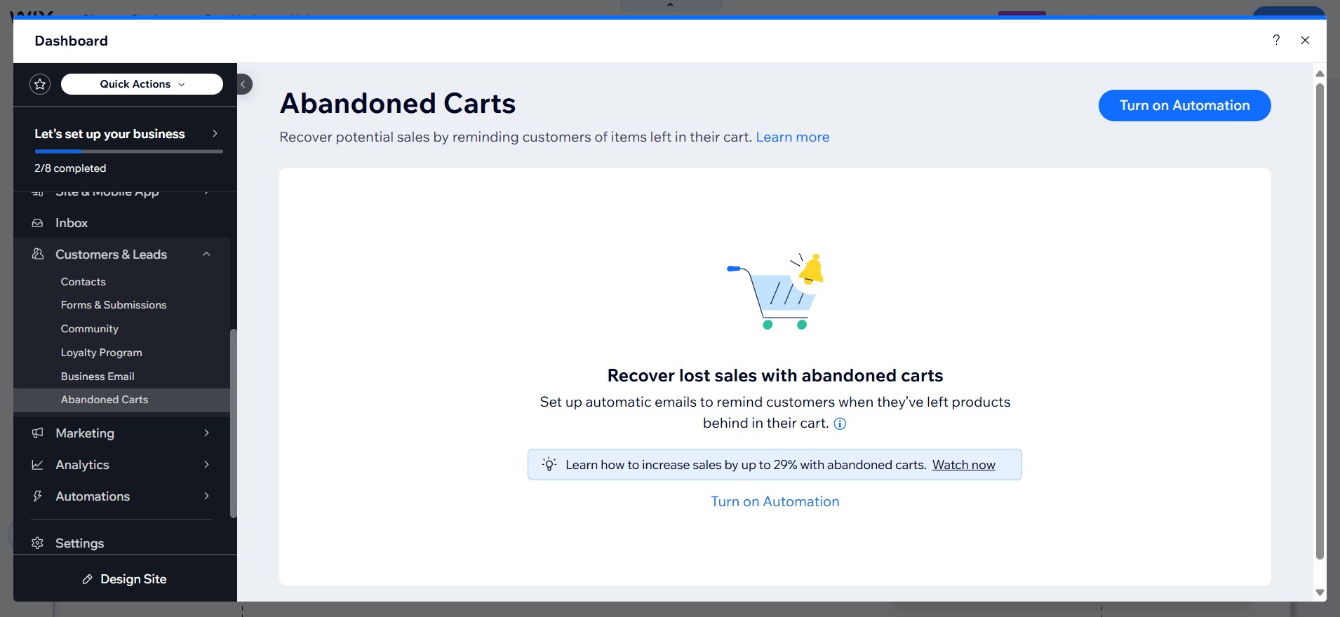 Abandoned Carts page