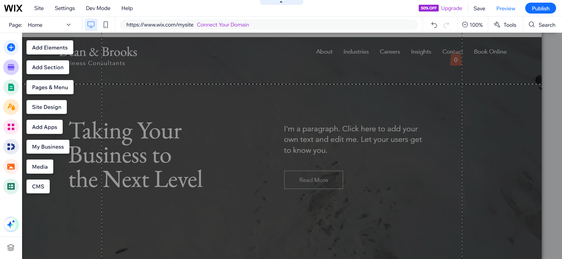 Wix user interface