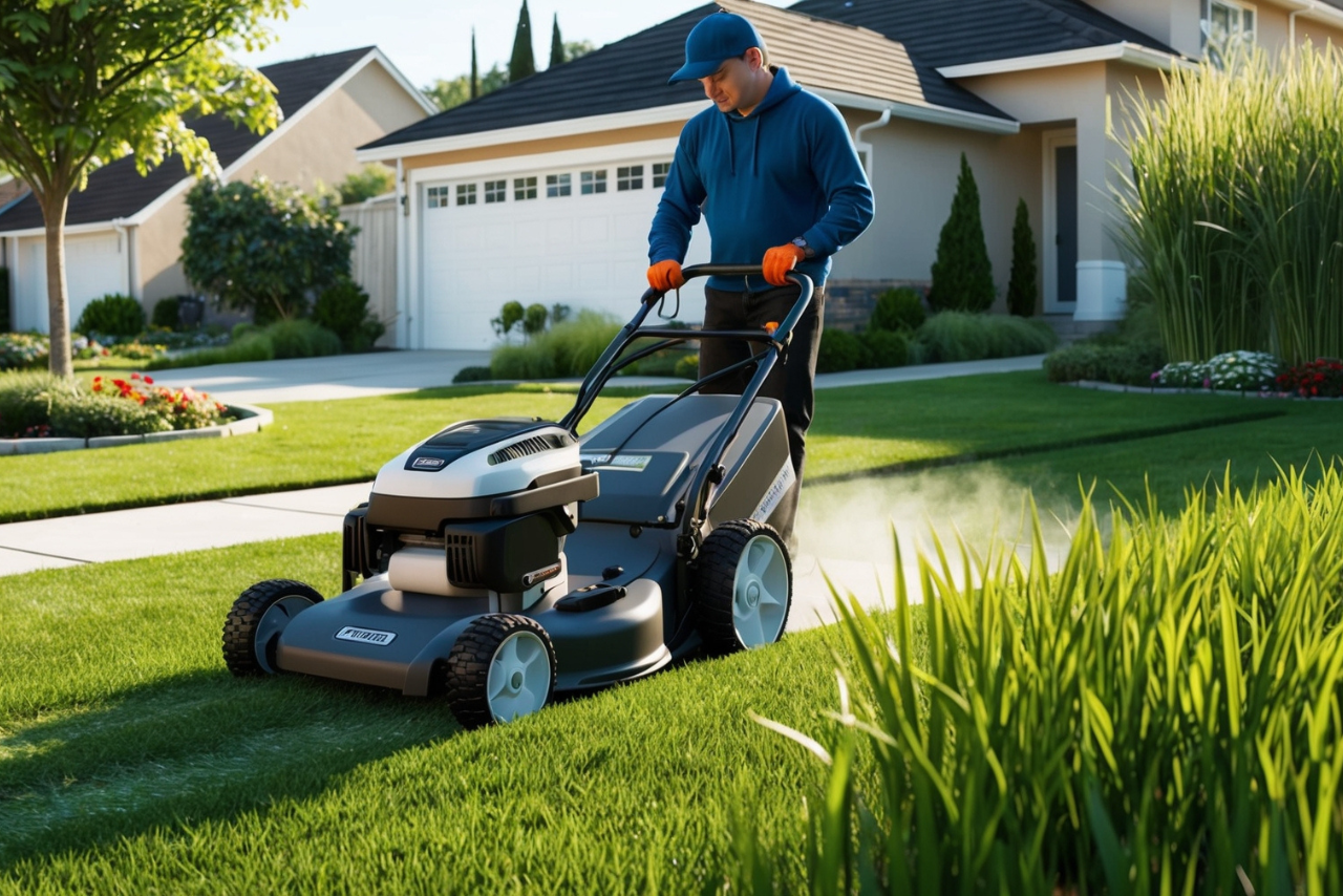 Person cutting grass