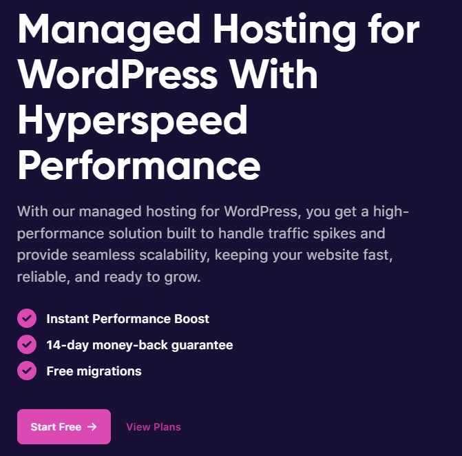 screenshot of Managed WordPress hosting features