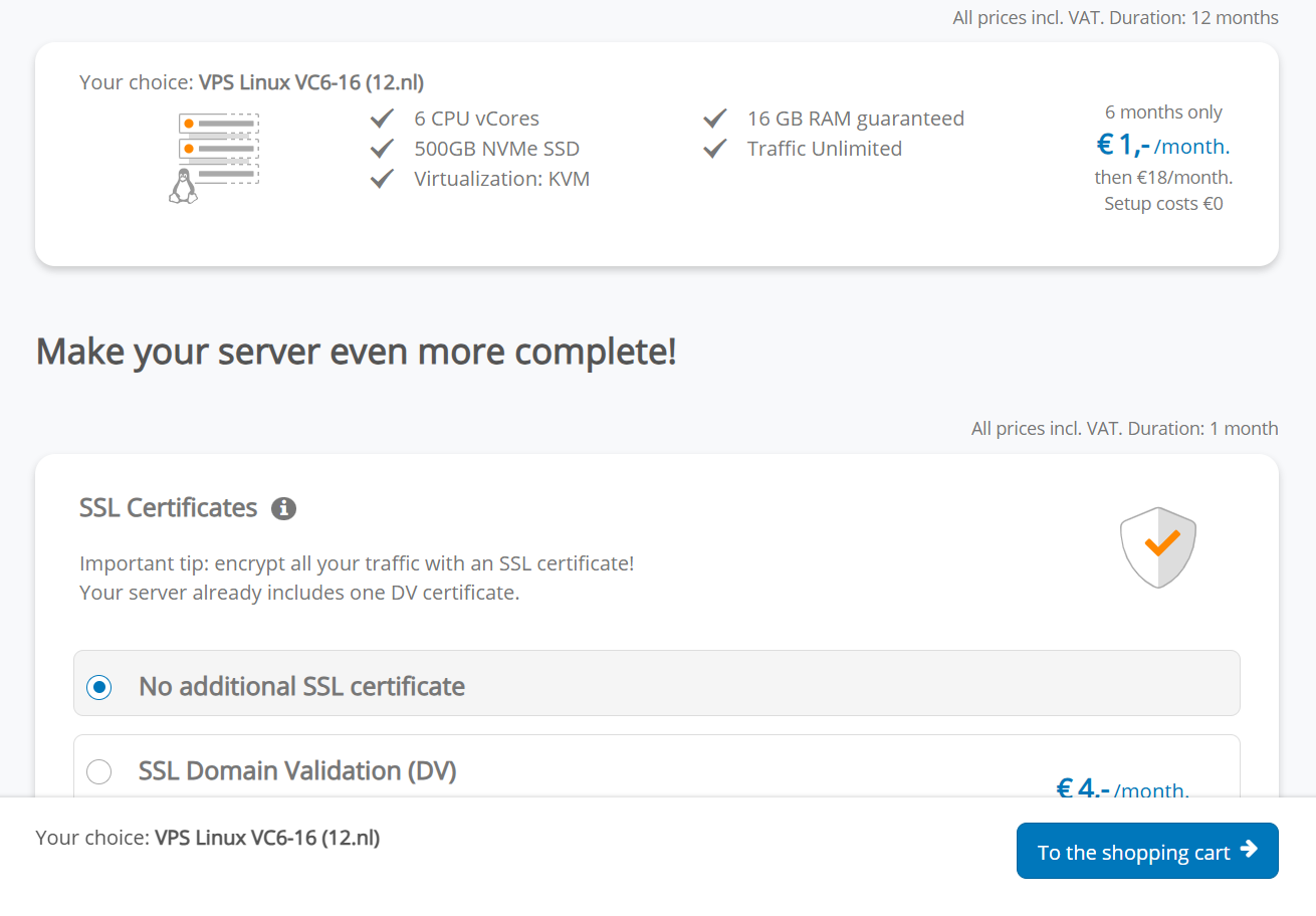 Hosting plan configurations