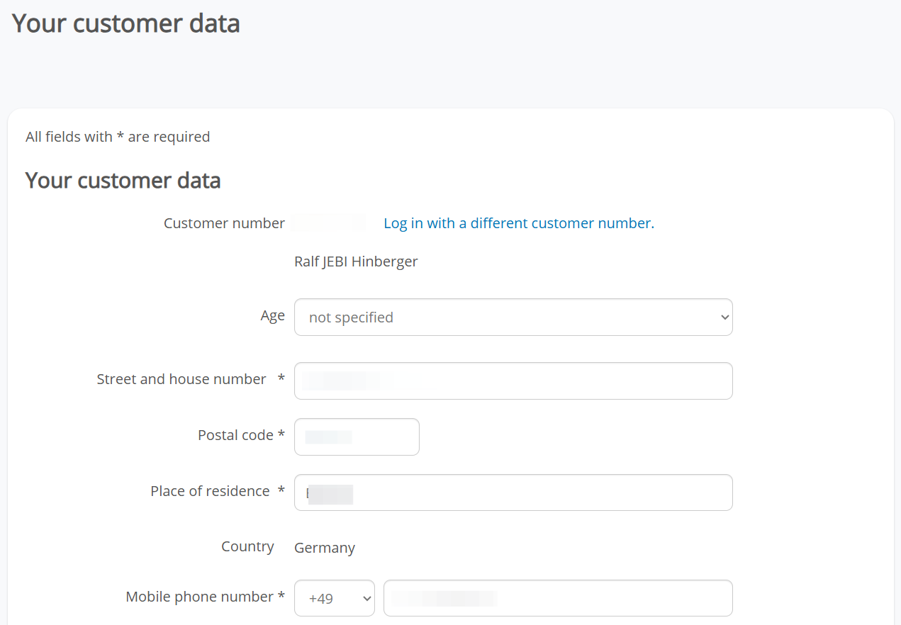 screenshot of registration form