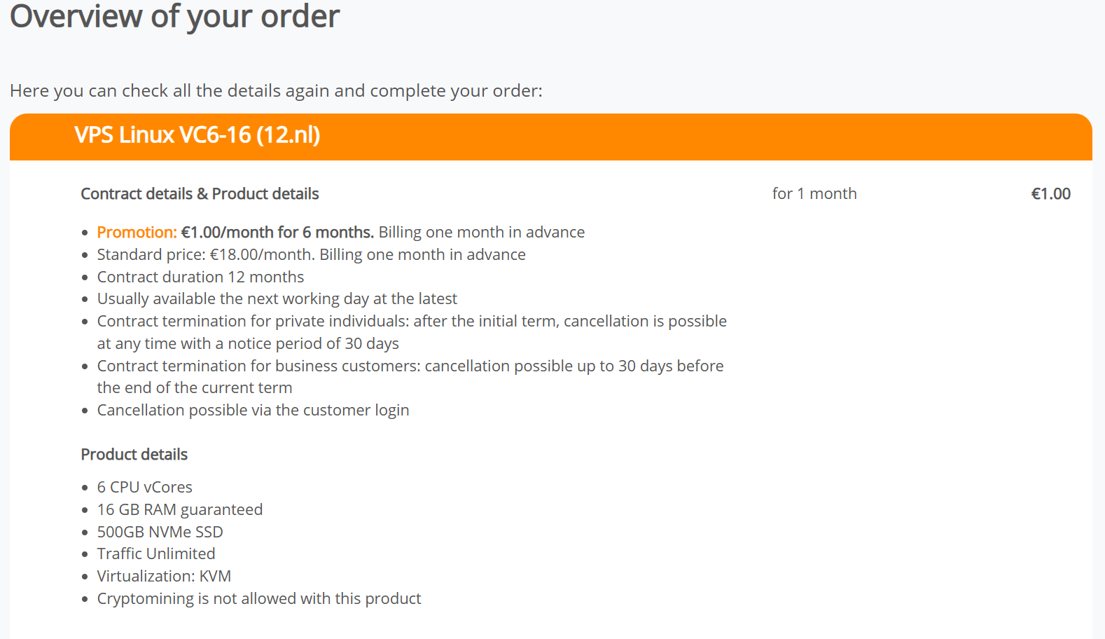 screenshot of Overview of an order