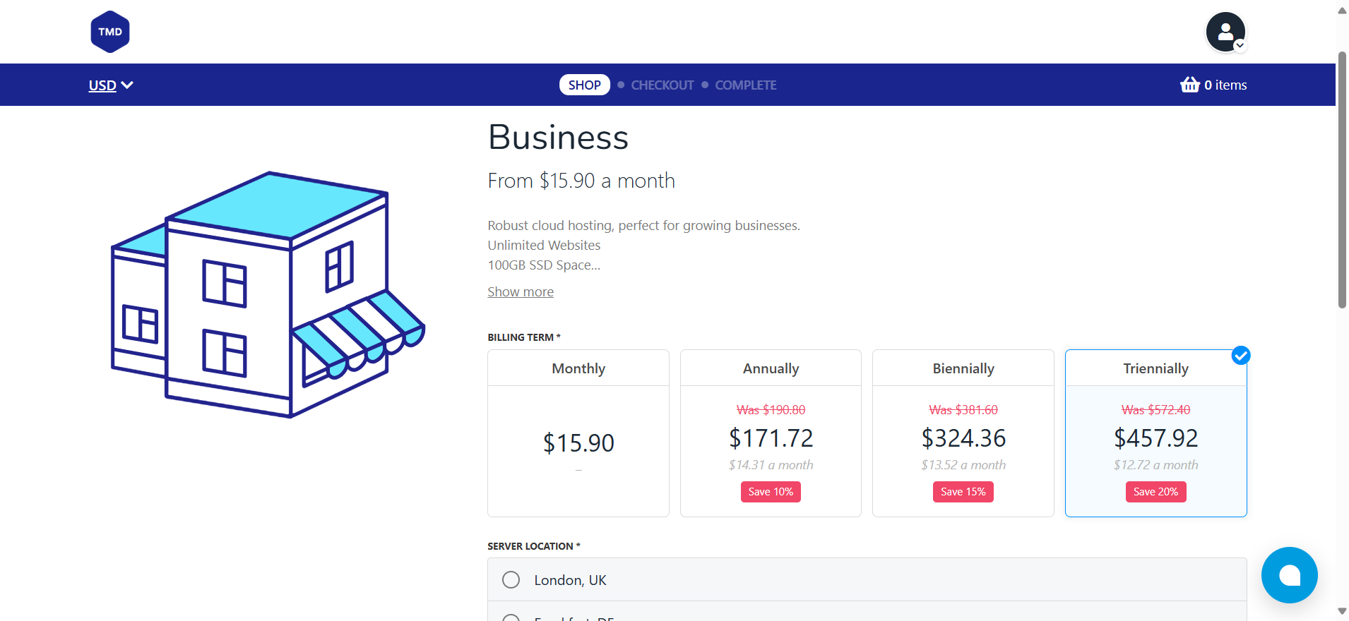 Hosting plan configuration