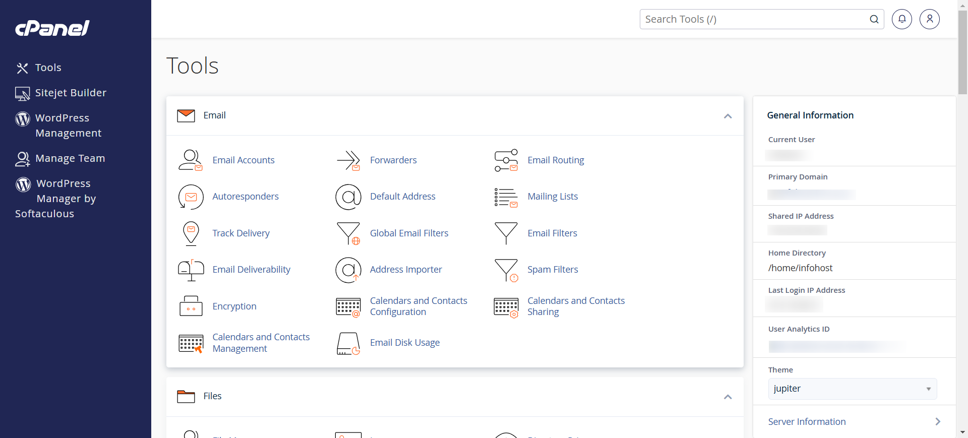 cPanel Tools tab