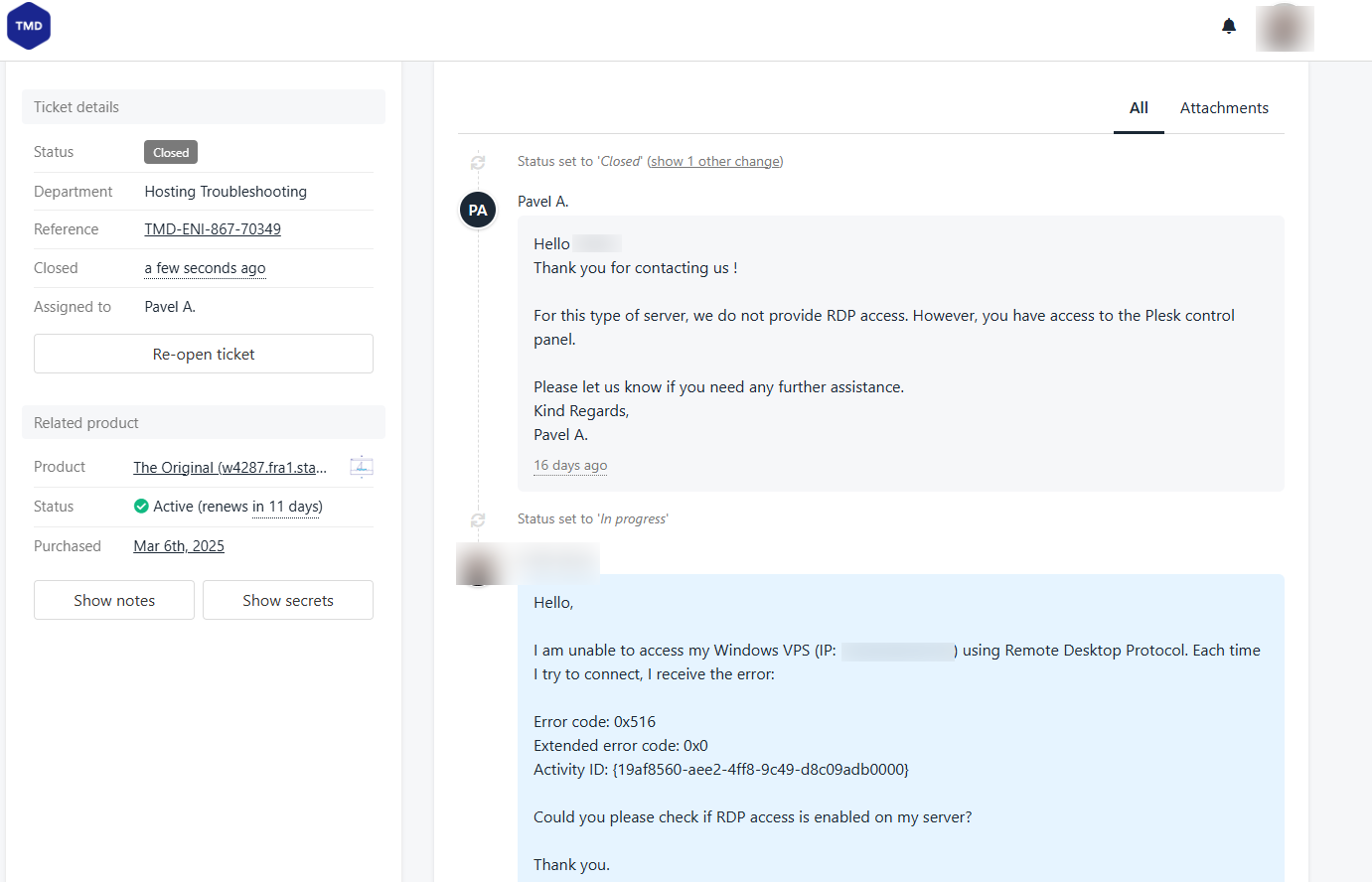 Ticket conversation