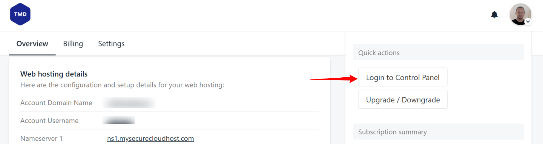 Login to Control Panel button