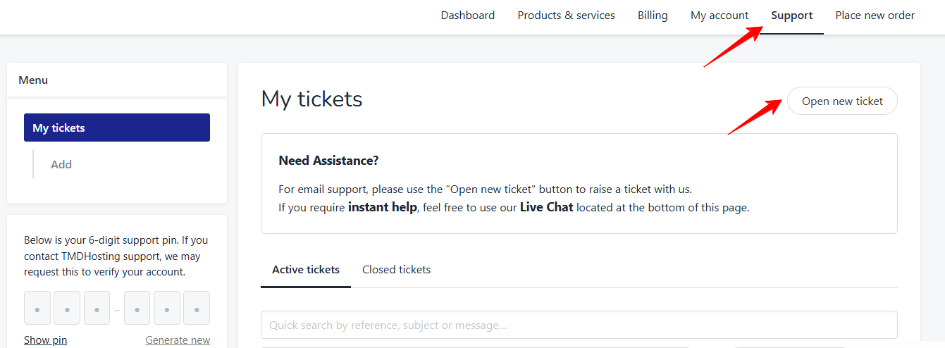 Open New Ticket button