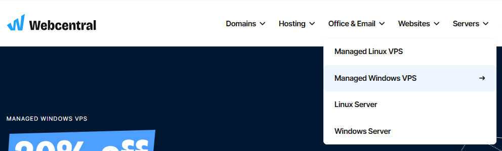 screenshot of Managed Windows VPS hosting button