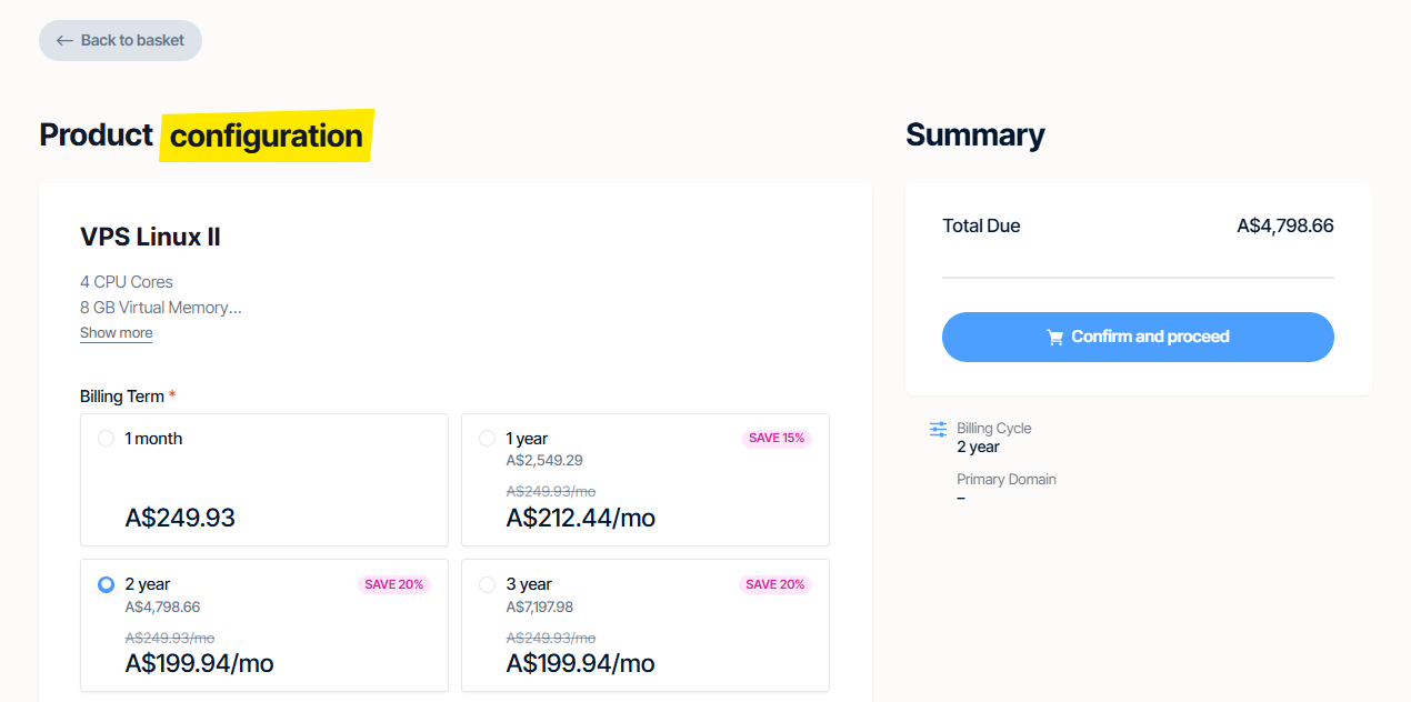 Product configuration