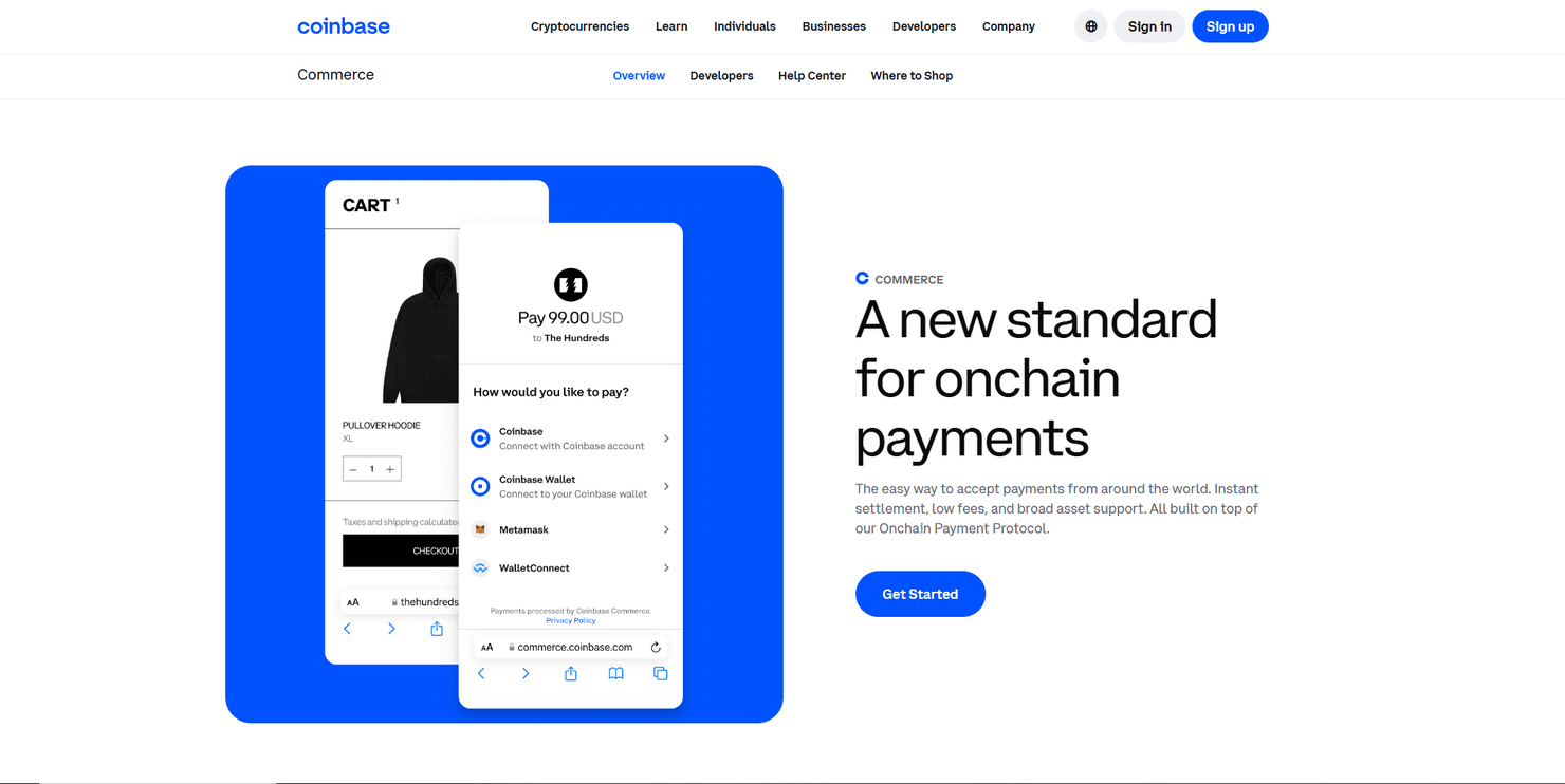 Coinbase Commerce's webpage.