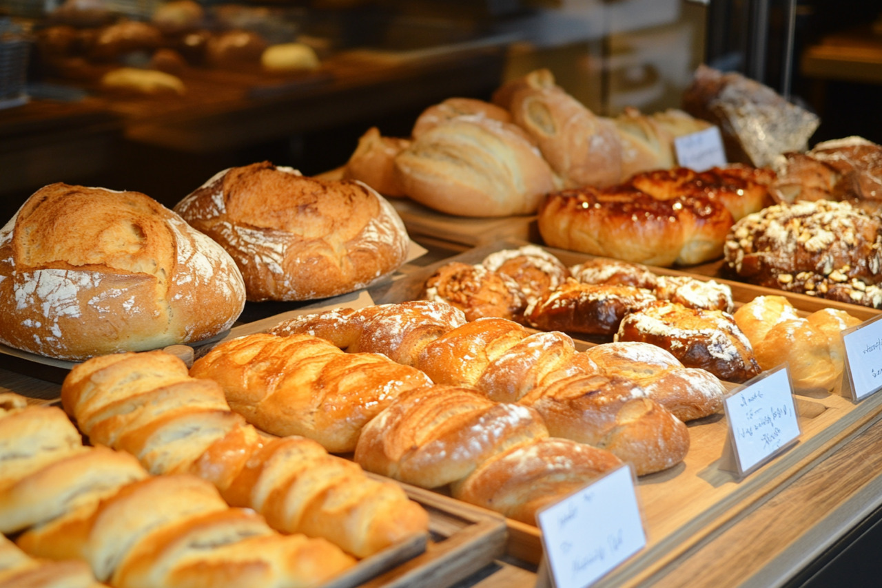 Bread Display at a retail Bakery Shop.