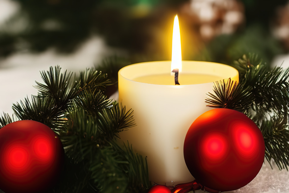 Candlelight with christmas decor.