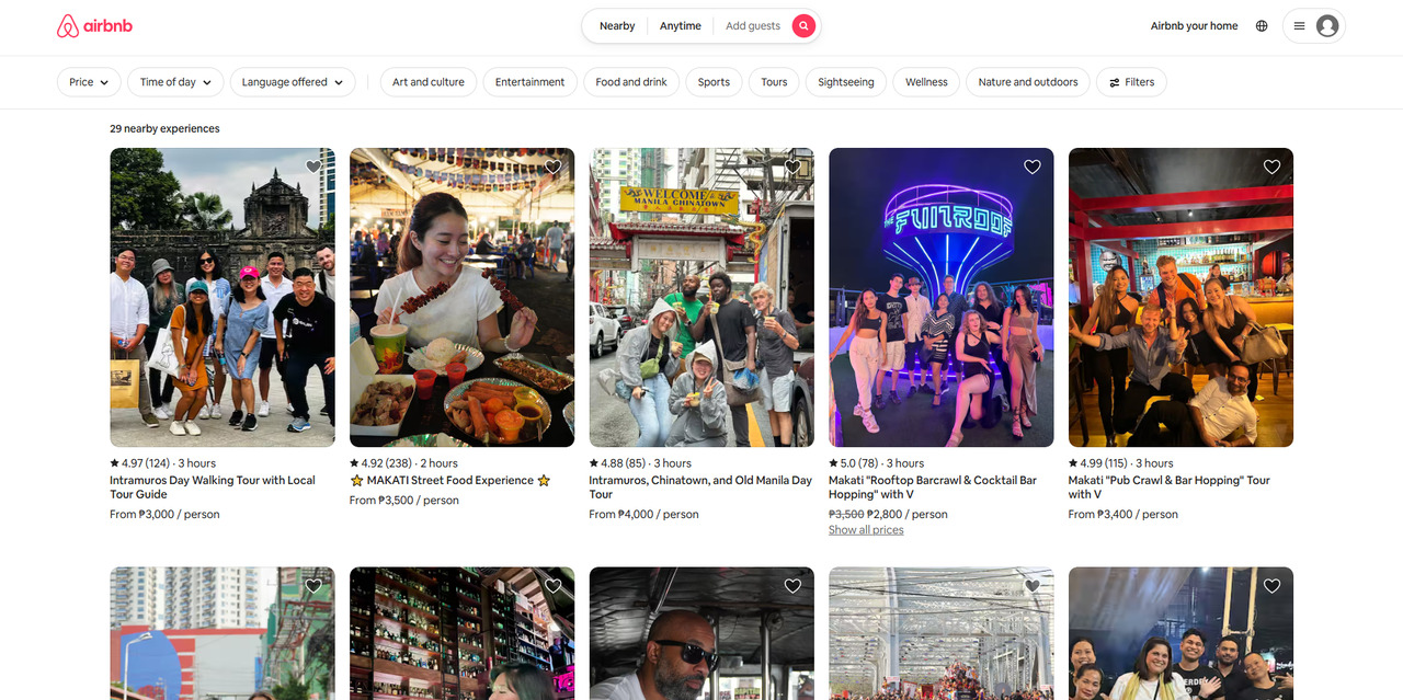 Airbnb Experiences' website.