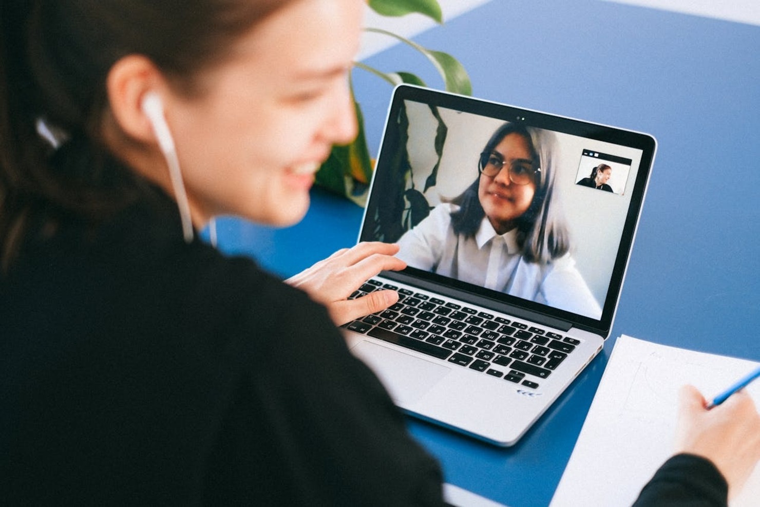 A woman on a video call