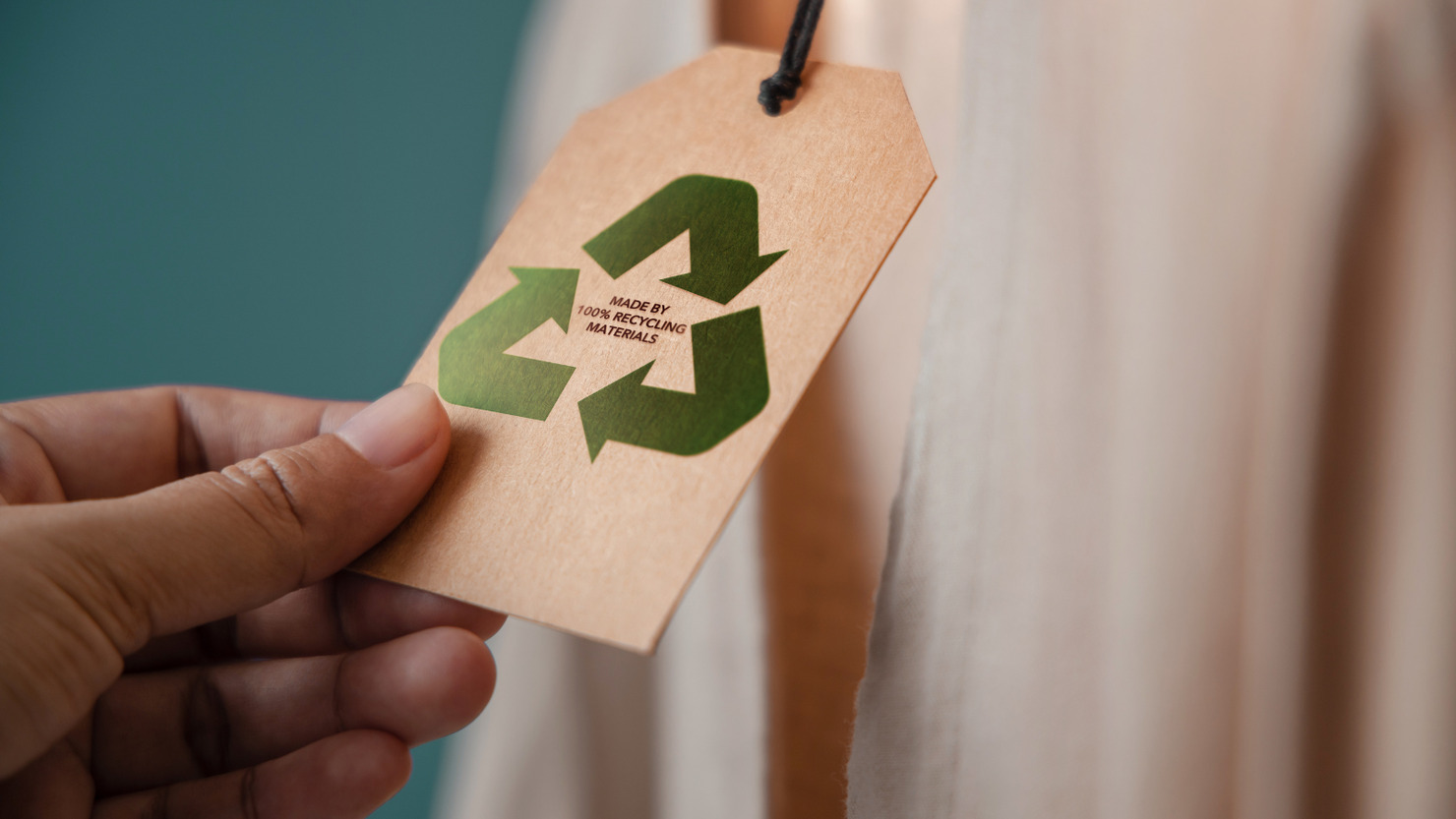 Recycled product concept: cloth with eco-friendly tag.