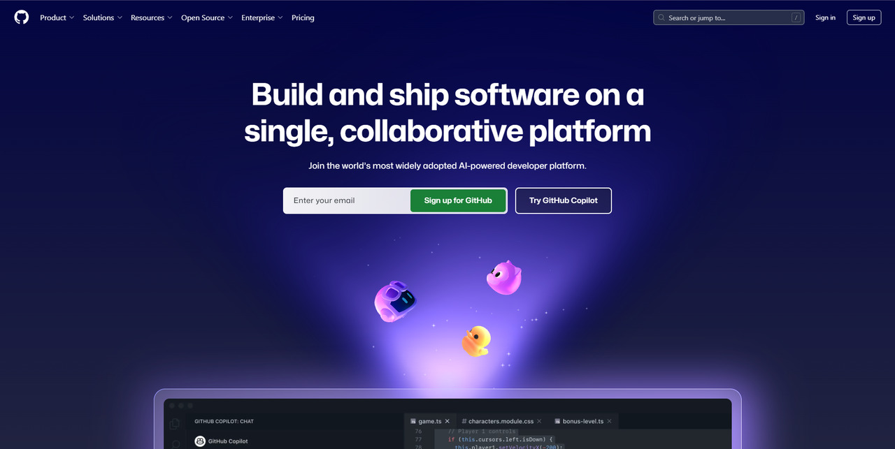 GitHub's website.